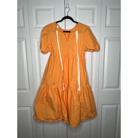 Peter Som Collective Marigold Orange Tiered Tie Back Midi Dress Women's Size 6 - Picture 10 of 11